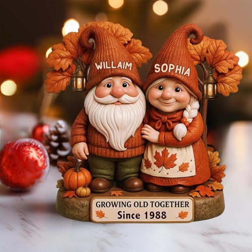 Personalized Fall Dwarf Couple Wooden Plaque - Customizable Autumn Decor for Weddings, Anniversaries, and Thanksgiving Celebrations - Image 2