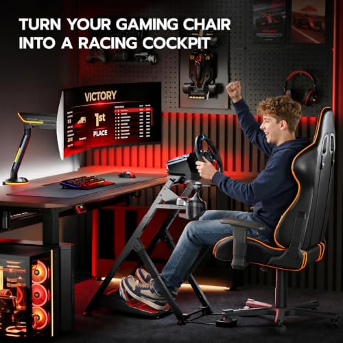 Image of Hoss Adjustable & Foldable Steering Wheel Stand with Gear Shifter Mount - Compatible with Logitech G29, G923,Thrustmaster and Fanatec - Sturdy Steel Frame with & Anti-Slip Feet - Only Stand- Black