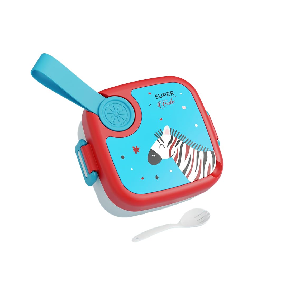 ATTRO KidsMate Zebra Lunch Box Stainless Steel Comes with 1 Detachable Tray| Leak-Proof & Durable | Plastic Spoon | Ideal for Kids, School, Picnic – Blue Red – 500ml