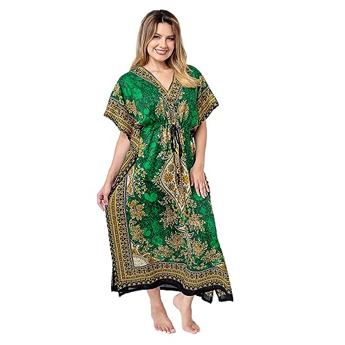 Vestido Kafta Indiano Longo Estampa Boho Plus Size (Verde)