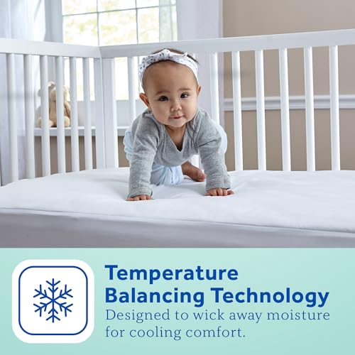 Image of Sealy Baby Cool Comfort Cooling Breathable Waterproof Crib Mattress Protector Pad, Toddler Bed Cover, Infant and Newborn Durable Comfortable Topper, Machine Washable and Dryer Friendly, 52x28 inch- White