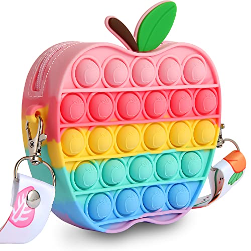 TACHWD Pop Fidget Purse for Girls, Fidget Toys Bag Push Bubble Popper Handbag Crossbody Bag for Girls Women, Stress Relief Fidgets School Supplies for Students Kids(Apple)