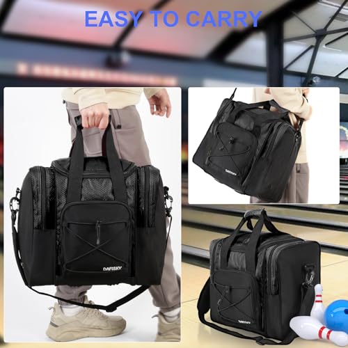 DAFISKY Bowling Ball Bag for Single Ball - Bowling Bag Tote for 1 Ball and Shoes with Padded Holder, 2 Pockets Fits Men & Women bowling Shoes Up To Mens Size 14, BLACK - Thumbnail 5