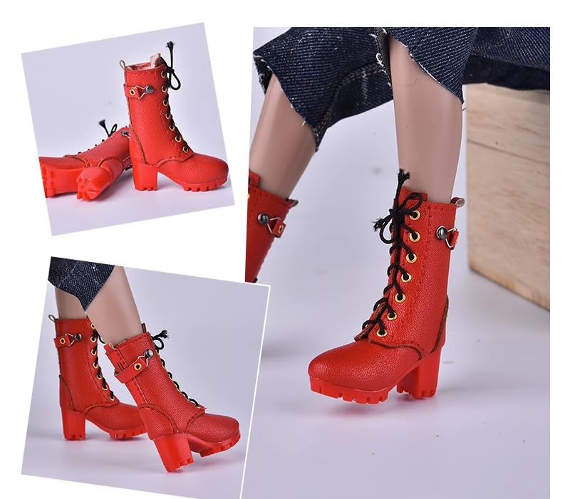 Bottes rouges 1/6 vêtement figurine femme chaussure miniature AMITD