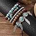 QLUYCKW 5 PCS Bohemian Multilayered Wood Beaded Layered Bracelets for women Men Vintage Boho Handmade Turquoise Feather Stackable Bracelet Birthday Fashion Accessoriess (Turquoise Feather)