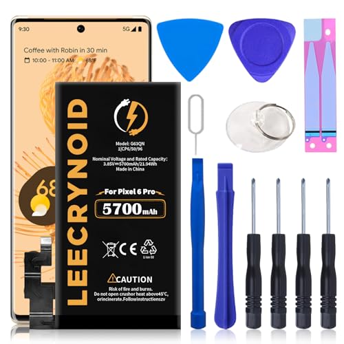 LeeCrynoid Pixel 6 Pro Replacement Battery,Upgraded 5700mAh High Capacity Battery,Compatible with HTC Google Pixel 6 Pro 6.7'' Model GLUOG, G8VOU with Repair Tool Kits
