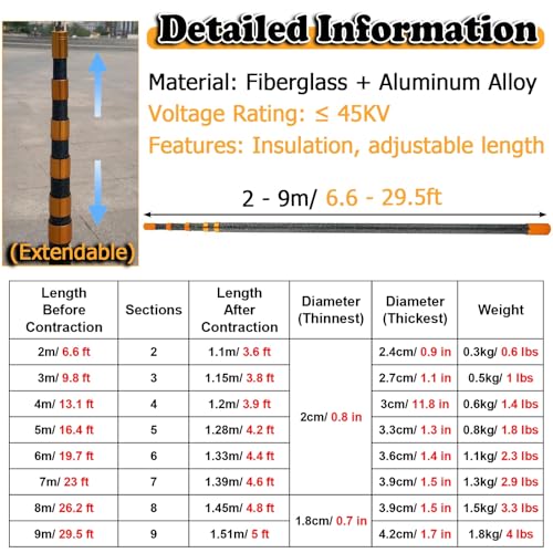 Palo de soporte para cables duradero y extensible, aislamiento profesional de 45 KV 3