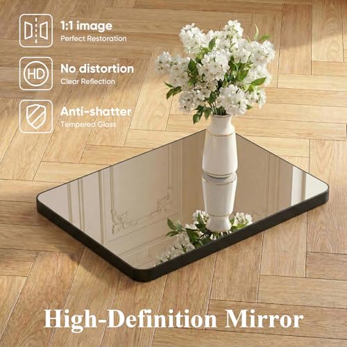 Image of Sweetcrispy Bathroom Mirror for Over Sink, 30x40 Inch Wall Mount Mirror with a Rounded Rectangle and Matte Metal Frame, Modern Wall Vanity Mirrors for Home Decor, Living Room, Bedroom, Black