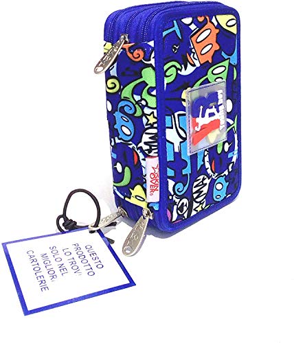 Estuche Steet Art Pool Over niño escuela 3 pisos completo grafiti azul + llavero girabrilla