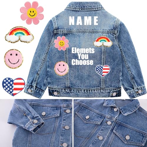 Personalized Kids Denim Jackets with Names,Custom Long Sleeve Outerwear Jean Jackets for 1-8 Years Old Girl Boy Gift2