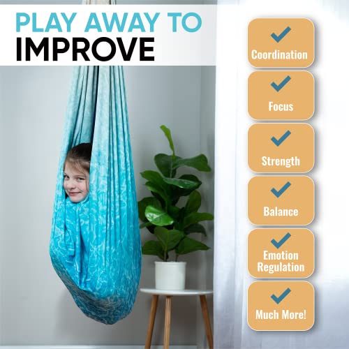 Image of Indoor Sensory Swing for Kids or Outdoor - Holds 300lbs, Double-Layer, & 360 Swivel, Calming Compression Therapy Swing Hammock for Kids & Adults with All Hardware - Sensory-Motor Toys & Gifts
