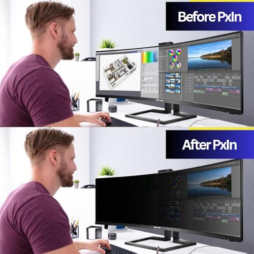 Image of Pxin 49 Inch (16:9) Curved Monitor Privacy Screen Filter - NO Eye Strain | Anti-Blue Light + Anti-Glare | No Dry Eyes | Privacy Screen Protector