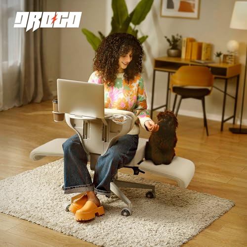 Image of DROGO Freedom-X Multi-Position Cross Legged Office Chair for Work from Home with Laptop Tray, Flexible Armrests, Adjustable Backrest & Cup Holders | Gaming Chair with Breathable Cushion Seat (Biege)