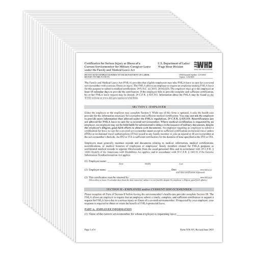 J. J. Keller & Associates, Inc. FMLA Certification for Serious Injury or Illness of a Current Service Member for Military Caregiver Leave, Form WH-385, English, 8.5