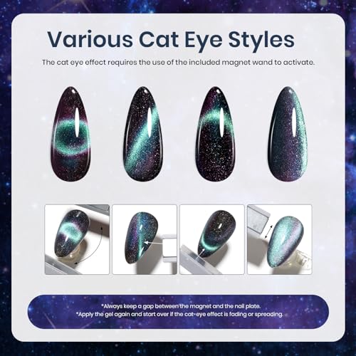 Beetles Gel Nail Polishes- Milky Way Glitter Cat Eyes Magnet Color Changing Gel Phantom Chameleon Set, 6 Colors Black Gel Polish Kit Soak Off Nail Lamp Gel Nail Kit Varnish Nail Art Gifts for Women - Image 7