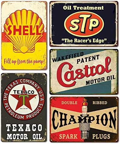 Vintage Metal Tin Signs Retro Garage Signs For Men Wall Decorations Old Car Shop Posters Oil And Gas Station Sign Man Cave Decor 5 Pces 8×12 Inch