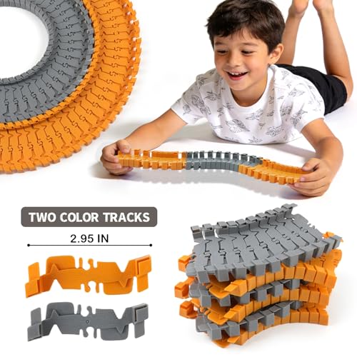 Image of 100 Pcs Construction Flexible Track Expansion Kit for Kids - Birthday Gift for Boys Ages 3, 4, 5, 6, 7,Compatible with Most Engineering Track Sets, Add-On Accessory Toy for Building Raceway