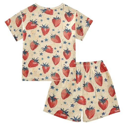 ALAZA Strawberry and Stars Pajama Set Short Sleeve Sleepwear Soft Lounge Nightwear2