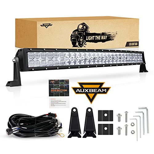 32 Inch LED Light Bar Curved, Auxbeam 180W Spot Flood Combo Beam Offroad Driving Lights with 5D Reflectors, 18000LM Off Road Fog Light with 12V DT Wiring Harness Kit for Jeep Pickup Trucks S