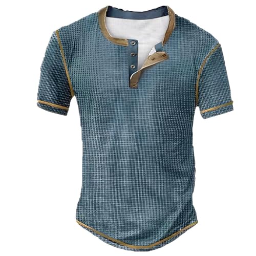 Camiseta para hombre Henley Shirt Herren V Ausschnitt Freizeithemden Tee Männer Kurzarm T Shirt in Used-Optik Oversize T Shirt Männer Sommer atmungsaktiv Sportshirt Basic Tops Streetwear, A4., XL
