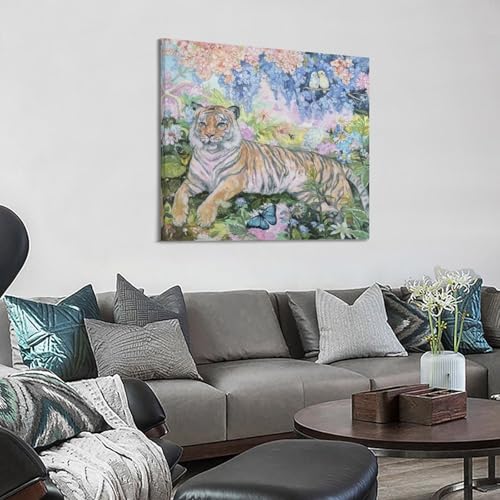 Tableau tigre dans les fleurs 50x50 cm déco murale toile - 3