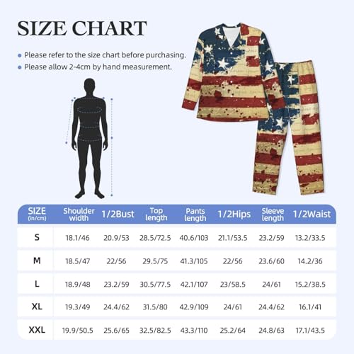 Grunge America Flag Mens Pajamas Set Button Down Sleepwear Set Long Sleeve Loungewear With Pockets 5