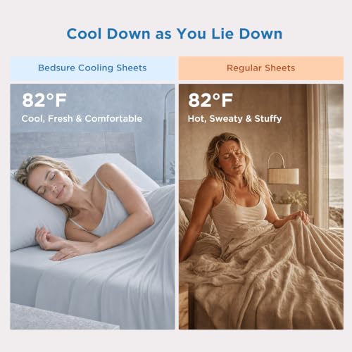 Image of Bedsure Cooling Sheets King Size, Silver Infused Bed Sheets, Q-Max>0.46