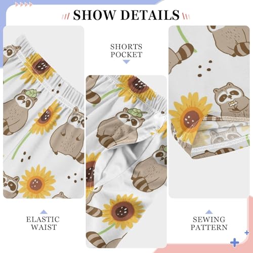 ZZXXB Raccoon Sunflowers Boys Long Pants Soft Trousers Elastic Waist Kids Lounge Bottoms with Pockets S-XL4