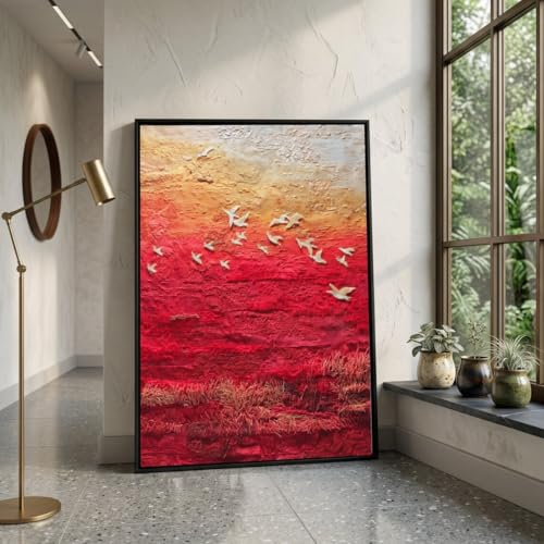 Tableau sur toile de paysage texturé d'art contemporain aux nuances chaudes de la terre
