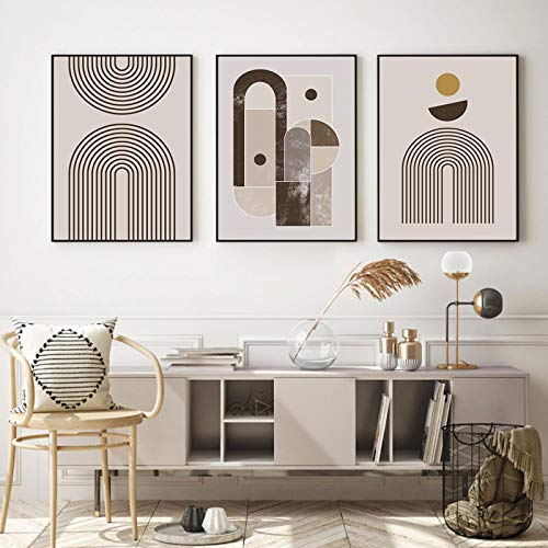 Toile Boho Style abstrait et moderne : décoration murale triptyque arc-en-ciel sans cadre
