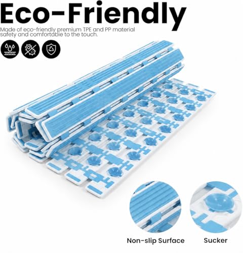 Image of HomeCloud Non-Slip Shower Mat for Bathtub, Anti-Slip Bath Mat with Suction Cups, Drainage Holes & Foot Massage Exfoliating Surface (Vent Blue)