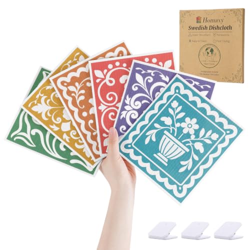 Homaxy Swedish Dishcloths, 6 Pack Azulejo Reusable Paper Towels