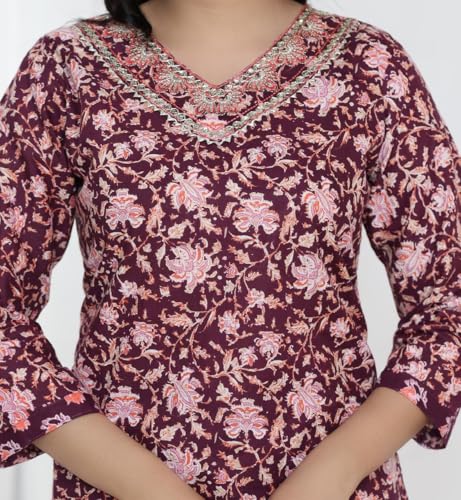 Image of Women's Cotton Floral Printed Ethnic Wear Kurta Set with Dupatta (Women-Kurti-Set)
