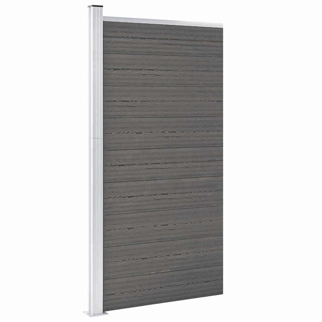 WPC Zaunpaneel Grau 95x186 cm Sichtschutzzaun mit Holzmaserung, Aluminium-Oberprofil, Baukastensystem für einfache Montage, multifunktionale Stahlfüße mit Ankerschrauben,