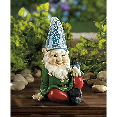 FIMS Gnome Garden Statue with Solar Lighted Hat • IndoorOutdoor, All-Season • Decoration for Patio, Yard, Lawn, Porch, Ornament, or Gift