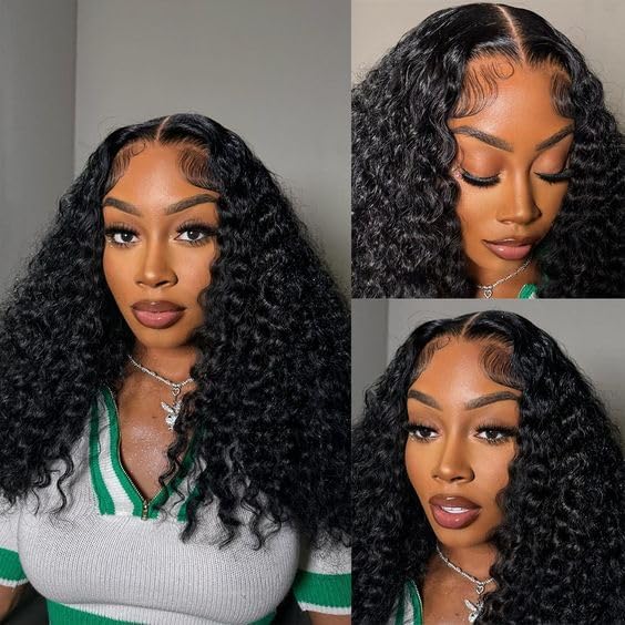 Amazon.com: FCUFCU 14 Inch Deep Wave Lace Front Wigs Human Hair 13x6 HD ...