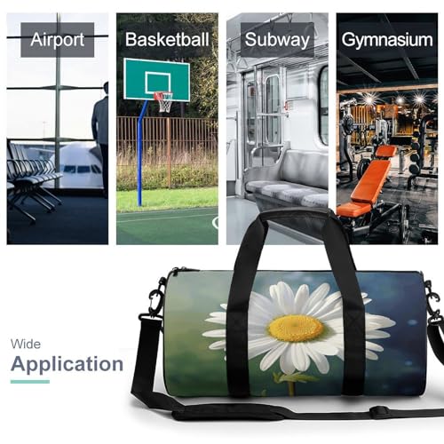 Cylindrical Gym Bag,Daisy Flower Sports Gym Bag,Workout Bags,travel Weekender Bag,Duffle Travel Bag for Men Women3