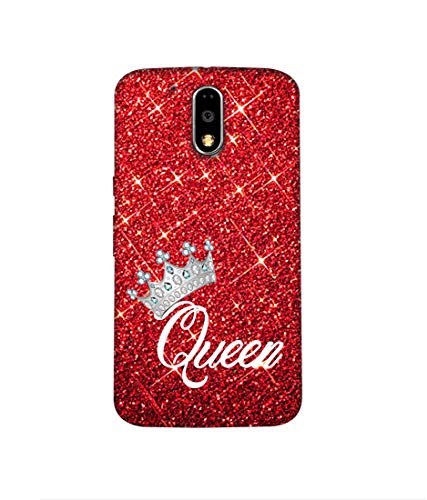 Image of Amazon Brand - Solimo Designer Queen On Red Glitter 3D Printed Hard Back Case Mobile Cover for Motorola Moto G4 Plus