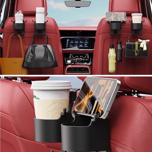 Image of Car Seat Back Cup Holder with Hooks Multifunctional Car Headrest Backseat Organizer Car Interior Accessories