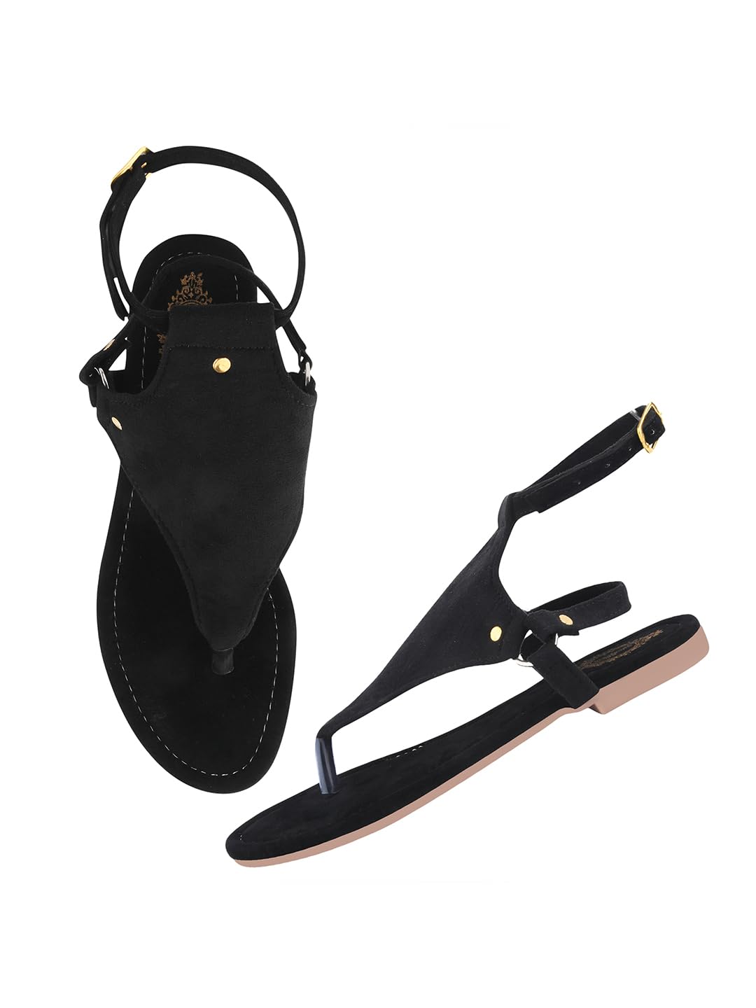 ShoetopiaWomen’s Suede Flat Sandals – Stylish Toe Ring T-Strap with Ankle Buckle, Comfortable Summer & Casual