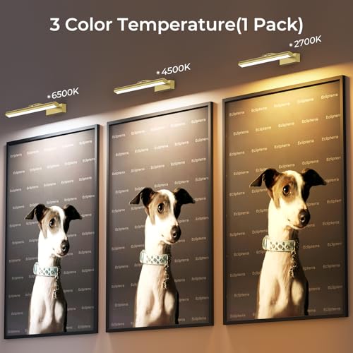 Image of Wireless Picture Lights for Wall, Battery Operated Wall Light for Painting Rechargeable CCT Rotatable Art Gallery Light with Remote Dimmable Timer for Artwork Frame Display Dartboard (Gold, 16inch)