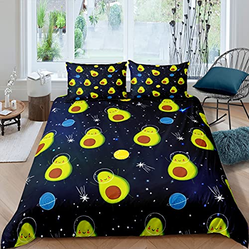 Juego de ropa de cama infantil con diseño de aguacate verde y dulces, 135 x 200 cm, con cremallera, microfibra