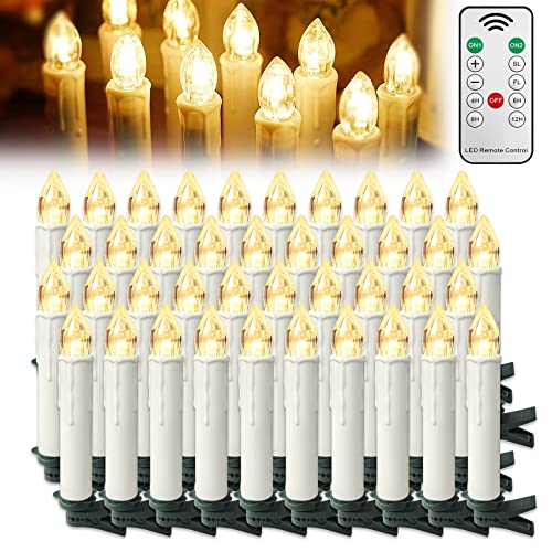 LZQ Candele LED per albero di Natale, funzionamento a batteria con telecomando, 40 pezzi, candele a LED, senza fili, luce bianca calda, per decorazioni natalizie