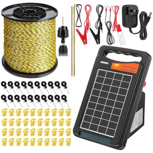 Relaxweex Solar Electric Fence Charger Kit, 10 Miles 0.18j Output, 24/7 Protection with 3366ft Polywire, 60 Insulators & Grounding Rod, All-in-one Electric Fencing for Livestock, Horse, Cattle, Garden