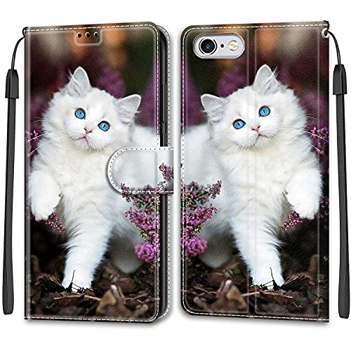 Feyten Funda para iPhone 6S /6, Carcasa iPhone 6S / 6 (4,7 Pulgadas) con Tapa Móvil Billetera Libro Cuero PU Flip Case Cartera Magnético Caso Cover con Soporte y Bolsillo para Tarjetas (Gato 2)