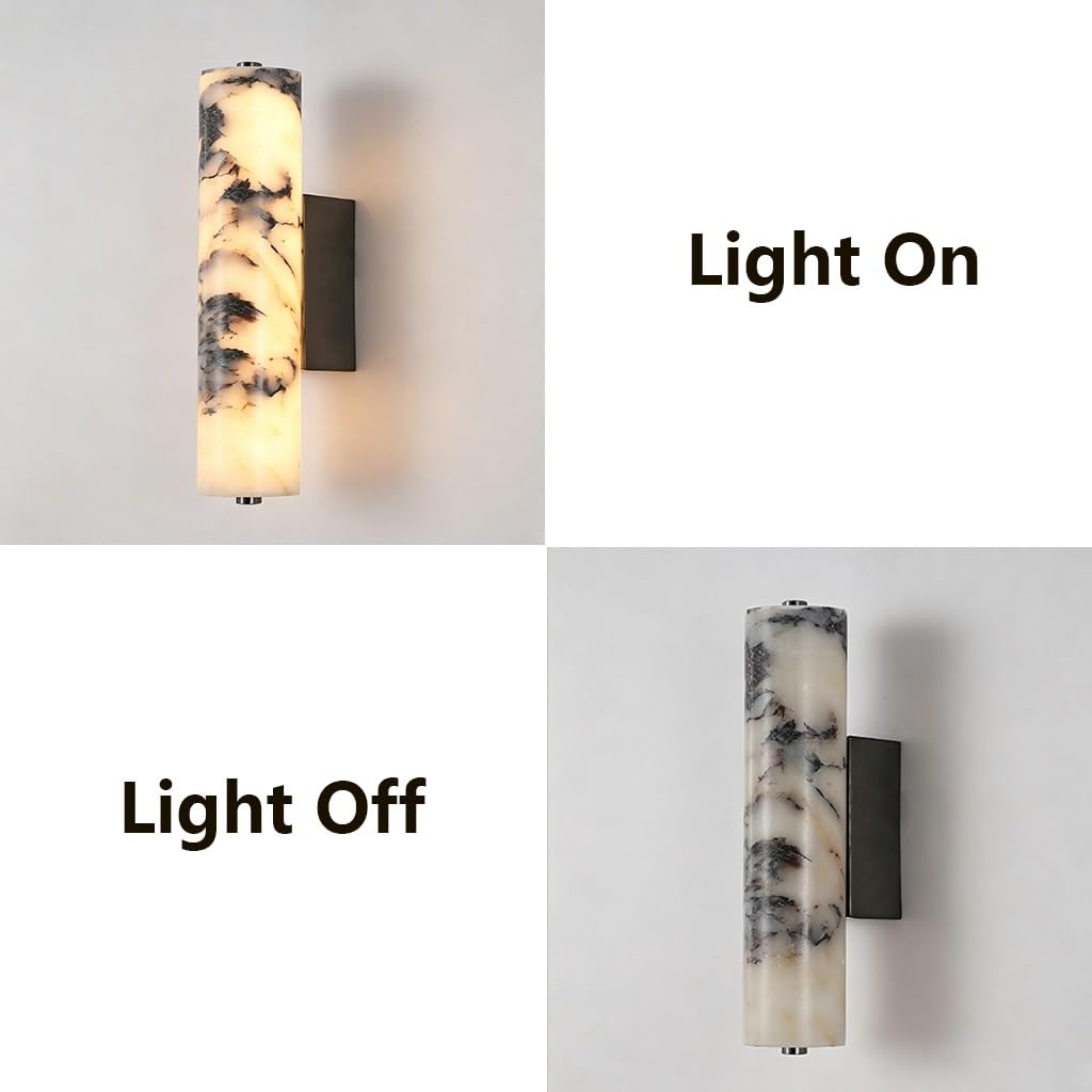 Nowoczesna Minimalistyczna Pionowa Cylindryczna Lampa Ścienna Z Marmuru LED Lampa Ścienna Z Półprzezroczystego Kamienia O Żyłach Liniowa Oprawa Oświetleniowa Do Salonu I Korytarza(2-light)