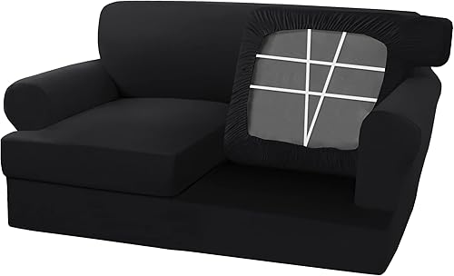 H.VERSAILTEX Funda de sofá de 2 piezas con cojín en T, funda de sofá para sofá de 1 cojín, antideslizante, súper elástica, suave, lavable, protector