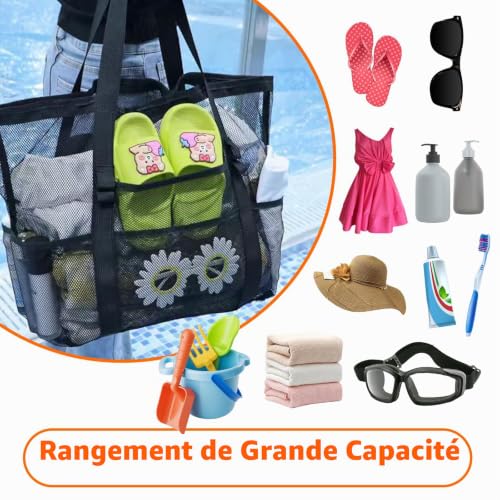 Dinhauyon Sac de rangement de plage, sac à bandoulière unique de natation, grand poche de natation imperméable de 16.92x7.87x15.35 pouces pour la plage, pique nique de voyage à main pliable – vue 4
