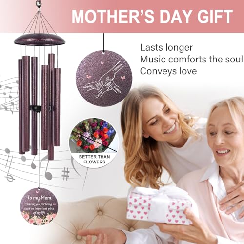 Image of Mom Gifts Custom Wind Chime, for Mother Form Kids, Love Mom Birthday Gifts for Mommy from Daughter, Outside Windchimes