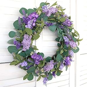 idyllic 18”Artificial Flower Eucalyptus Leaves Wreath Rustic Farmhouse Decorative Floral Wreath for Front Door Window Wedding Spring, Purple idyllic 18Artificial Flower Eucalyptus Leaves Wreath Rustic Farmhouse Decorative Floral Wreath for Front Door Window Wedding Spring Purple
